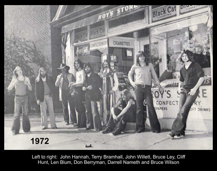 1972 Left to right:  John Hannah, Terry Bramhall, John Willett, Bruce Ley, Cliff Hunt, Len Blum, Don Berryman, Darrell Nameth and Bruce Wilson